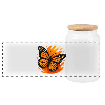 Papillon tropical en rouge feu et noir - Boîte à biscuits avec couvercle en bois - blanc - Devant