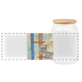 Abstract collage - Panoramic Cookie Jar with Wooden Lid - white - Front
