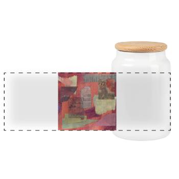 Abstract collage - Panoramic Cookie Jar with Wooden Lid - white - Front