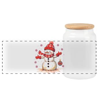 Bonhomme de neige de Noël avec chapeau et écharpe - Boîte à biscuits avec couvercle en bois - blanc - Devant