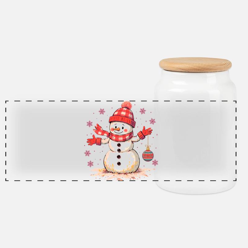 Weihnachtlicher Schneemann mit Mütze und Schal - Panorama Keksdose mit Holzdeckel - Weiß