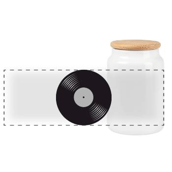 Stilisierte schwarze Vinyl-Schallplatte - Panorama Keksdose mit Holzdeckel - Weiß - Vorne
