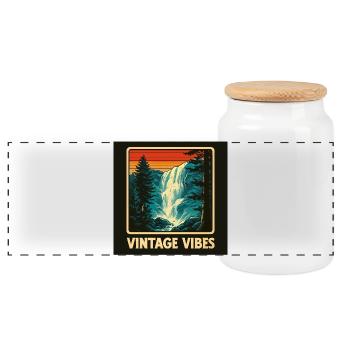 Vintage Wasserfall Retro Design – Natur & Outdoor  - Panorama Keksdose mit Holzdeckel - Weiß - Vorne
