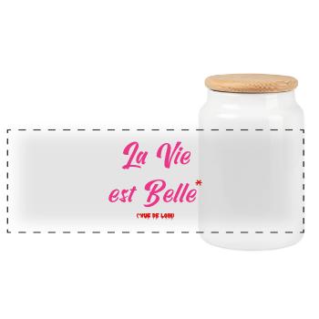 LIFE IS GOOD! (view from afar) - Panoramic Cookie Jar with Wooden Lid - white - Front