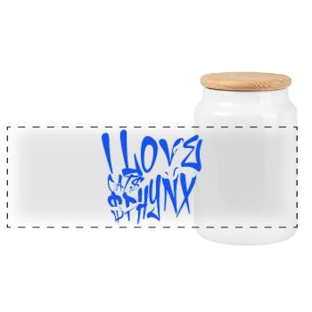 I Love Sphynx Cats Graffiti  - Panoramic Cookie Jar with Wooden Lid - white - Front