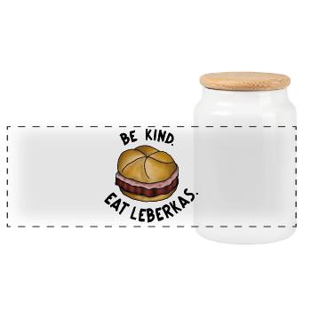 Be Kind. Eat Leberkas. Spruch Leberkäse witzig - Panorama Keksdose mit Holzdeckel - Weiß - Vorne