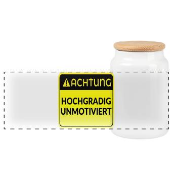 ACHTUNG MOTIVATION LUSTIG - Panorama Keksdose mit Holzdeckel - Weiß - Vorne