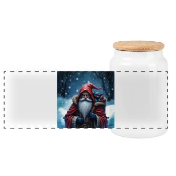 Père Noël sorcier avec chat bleu - Boîte à biscuits avec couvercle en bois - blanc - Devant