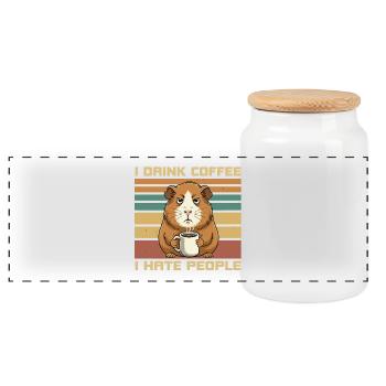 Grumpy Guinea Pig Coffee Quote - Panoramic Cookie Jar with Wooden Lid - white - Front