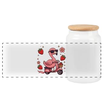 Art d’été de Cavalier Flamingo Flamingo Kawaii - Boîte à biscuits avec couvercle en bois - blanc - Devant