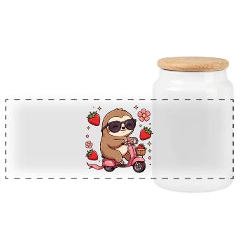 Cool Sloth Scooter Rider Kawaii Summer Art - Panoramic Cookie Jar with Wooden Lid - white - Front