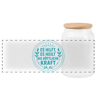Es hilft, es heilt die göttliche Kraft - Panorama Keksdose mit Holzdeckel - Weiß - Vorne