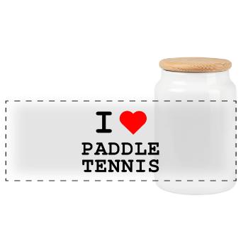 I love Paddle Tennis - Panoramic Cookie Jar with Wooden Lid - white - Front