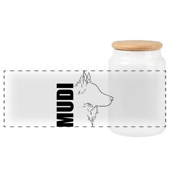 Mudi Profile Dog Dog Wilsigns - Panoramic Cookie Jar with Wooden Lid - white - Front