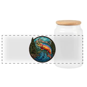 Rainbow Trout – Colourful Angler & Nature Motif - Panoramic Cookie Jar with Wooden Lid - white - Front