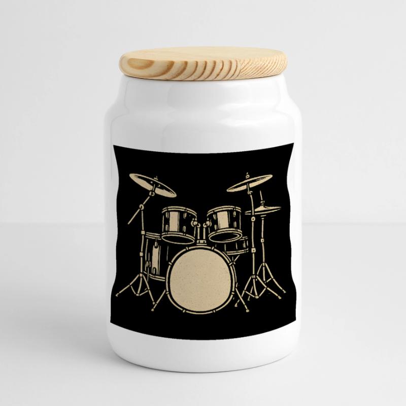 Schwarzsilbernes Drumset Illustration Panorama Keksdose mit Holzdeckel