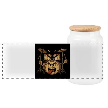 Angry Drum Monster - Panoramic Cookie Jar with Wooden Lid - white - Front