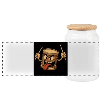 Aggressive Drum Monster - Panoramic Cookie Jar with Wooden Lid - white - Front