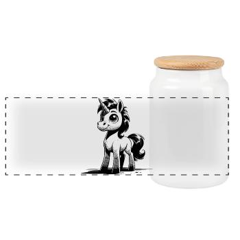 Magical cute unicorn that smiles at you - Panoramic Cookie Jar with Wooden Lid - white - Front