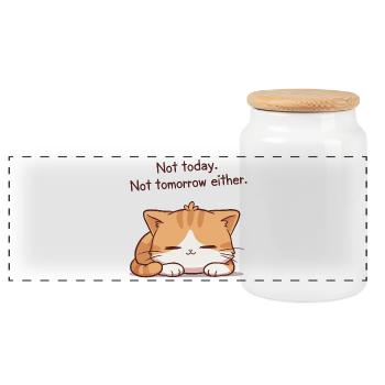 Chaton dormeur Not today Not tomorrow - Boîte à biscuits avec couvercle en bois - blanc - Devant