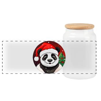 Panda de Noël - Boîte à biscuits avec couvercle en bois - blanc - Devant
