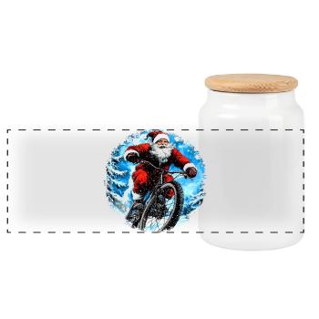 Mountain bikers Christmas - Panoramic Cookie Jar with Wooden Lid - white - Front