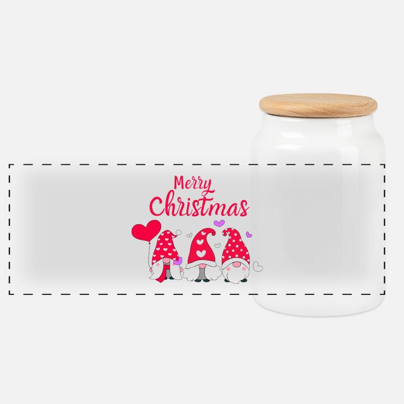 Süße Weihnachtszwerge mit Herzen - Panorama Keksdose mit Holzdeckel - Weiß