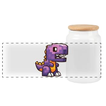 Pixel Dino – Lila Cartoon T-Rex - Panorama Keksdose mit Holzdeckel - Weiß - Vorne