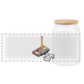 Nostalgia Retro Cassette Tape Pencil 2000 Vibes - Panoramic Cookie Jar with Wooden Lid - white - Front