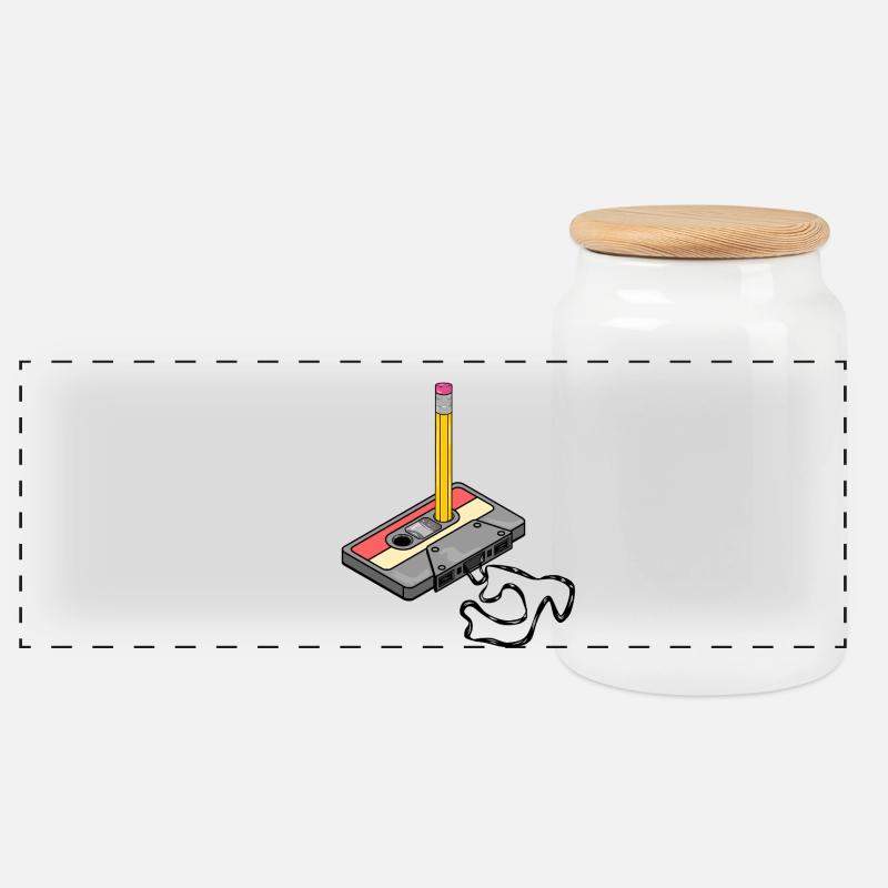 Nostalgia Retro Kassettenband Bleistift 2000 Vibes - Panorama Keksdose mit Holzdeckel - Weiß