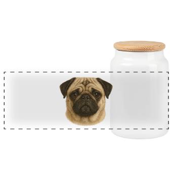 Pug Gesicht Portraet Illustration - Panorama Keksdose mit Holzdeckel - Weiß - Vorne