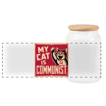 Mon chat est communiste - T-shirt de propagande Drôle de Chat - Boîte à biscuits avec couvercle en bois - blanc - Devant