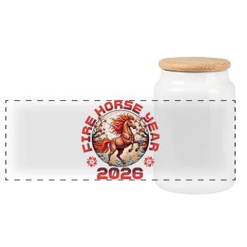 Nouvel An Chinois Année du Cheval de Feu 2026 - Boîte à biscuits avec couvercle en bois - blanc - Devant