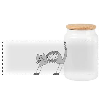 cat - Panoramic Cookie Jar with Wooden Lid - white - Front