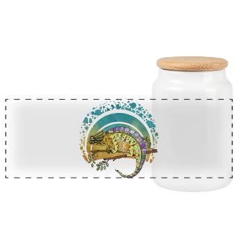 Chameleon - Panoramic Cookie Jar with Wooden Lid - white - Front