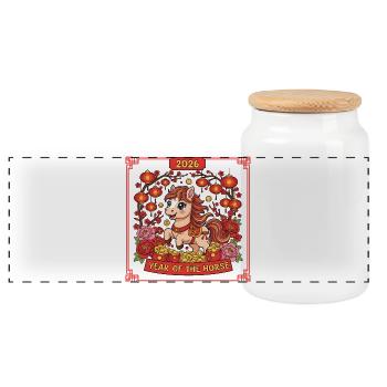 Year of the Horse 2026 – Chinese New Year for K - Panoramic Cookie Jar with Wooden Lid - white - Front