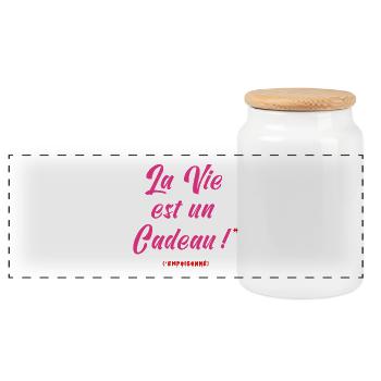 DAS LEBEN IST EIN GESCHENK (vergiftet) - Panorama Keksdose mit Holzdeckel - Weiß - Vorne