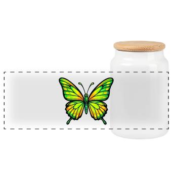 Leuchtender Grün Gelb Schmetterling - Panorama Keksdose mit Holzdeckel - Weiß - Vorne