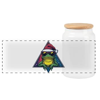 Frosch im Santa Triangle - Panorama Keksdose mit Holzdeckel - Weiß - Vorne