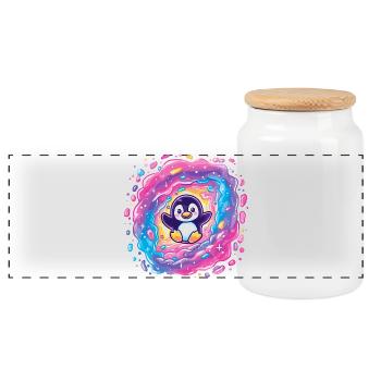 Colorful penguin in the vortex portal - Panoramic Cookie Jar with Wooden Lid - white - Front