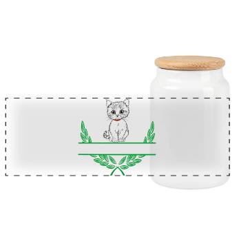 Laurel Wreath with Namespace - Panoramic Cookie Jar with Wooden Lid - white - Front