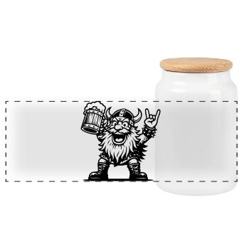 Un rockeur barbue et festif tenant sa bière - Boîte à biscuits avec couvercle en bois - blanc - Devant