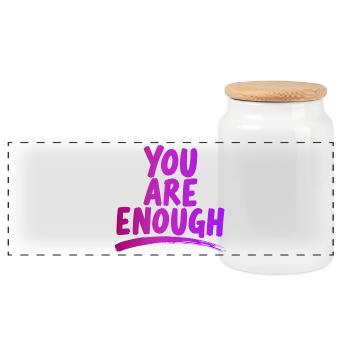 You Are Enough You Are Enough Power Saying - Panoramic Cookie Jar with Wooden Lid - white - Front