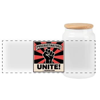 Procrastinators Unite (... Tomorrow) - Funny Memes - Panoramic Cookie Jar with Wooden Lid - white - Front