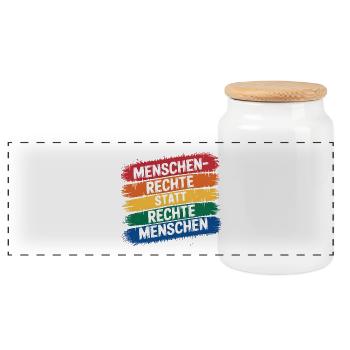 Human rights instead of right-wing people - Against the law - Panoramic Cookie Jar with Wooden Lid - white - Front