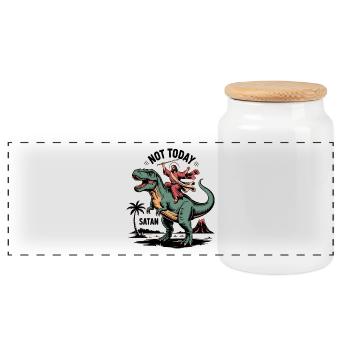 Not Today, Satan - Funny Jesus T-Shirt - Panoramic Cookie Jar with Wooden Lid - white - Front