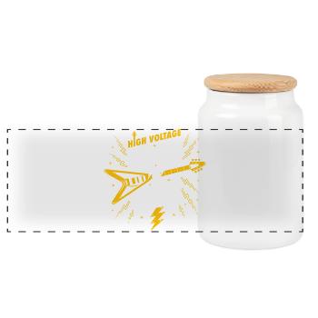 High Voltage Rockin Roll Guitar - Panoramic Cookie Jar with Wooden Lid - white - Front