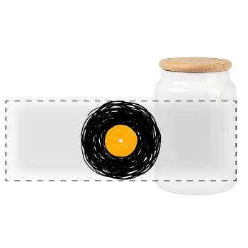 Vinyl Album Doodle Lines Sketch - Panoramic Cookie Jar with Wooden Lid - white - Front