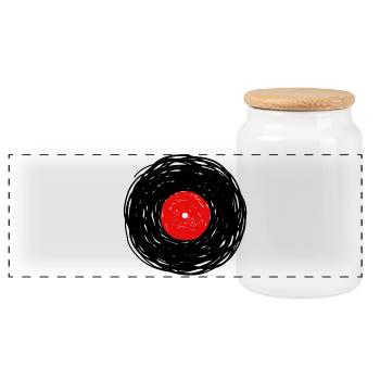 Vinyl Album Doodle Lines Sketch - Panoramic Cookie Jar with Wooden Lid - white - Front