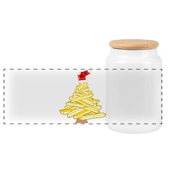 Frites sapin de Noël - Boîte à biscuits avec couvercle en bois - blanc - Devant